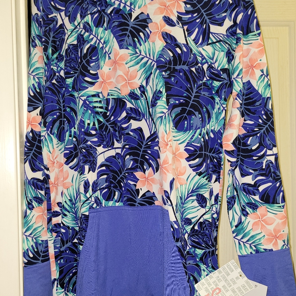 NWT, LuLaRoe S Amber: Blue & Coral Tropical Floral